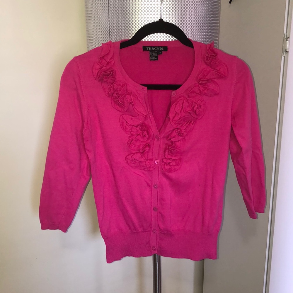 Cute Fuchsia Pink Sweater w Flower Appliqués
